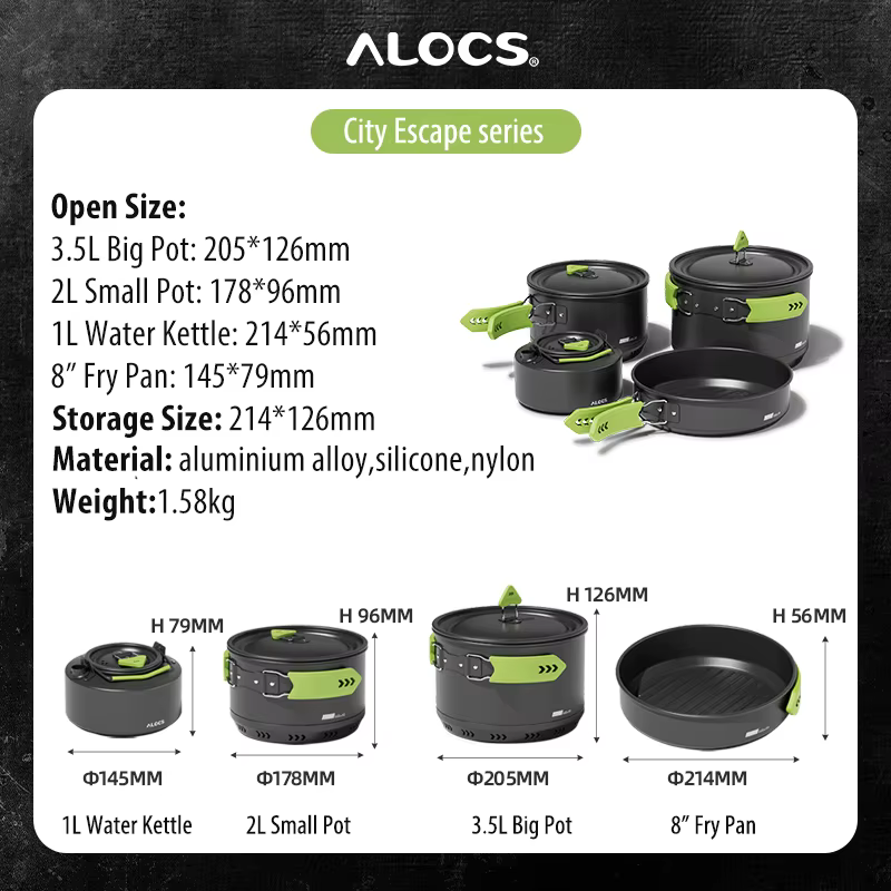 Alocs CW-C65 Camping Batterie de Cuisine Casseroles Rurry saupoudrer Bouilloire à Eau Ensemble Compa
