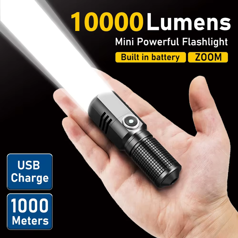 10000 Lumens Mini lampe de poche LED puissante XHP50 batterie intégrée 3 Modes Usb lampe de poche Re