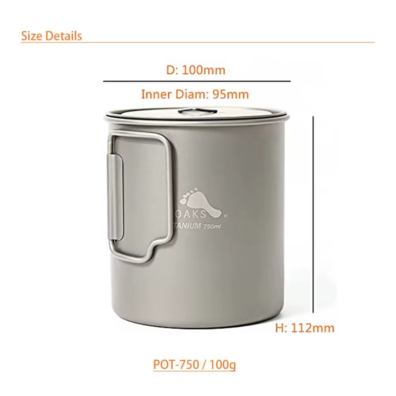 TOAKS Titanium Pot POT-750, tasse d'extérieur ultralégère avec couvercle et poignée pliable, ustensi