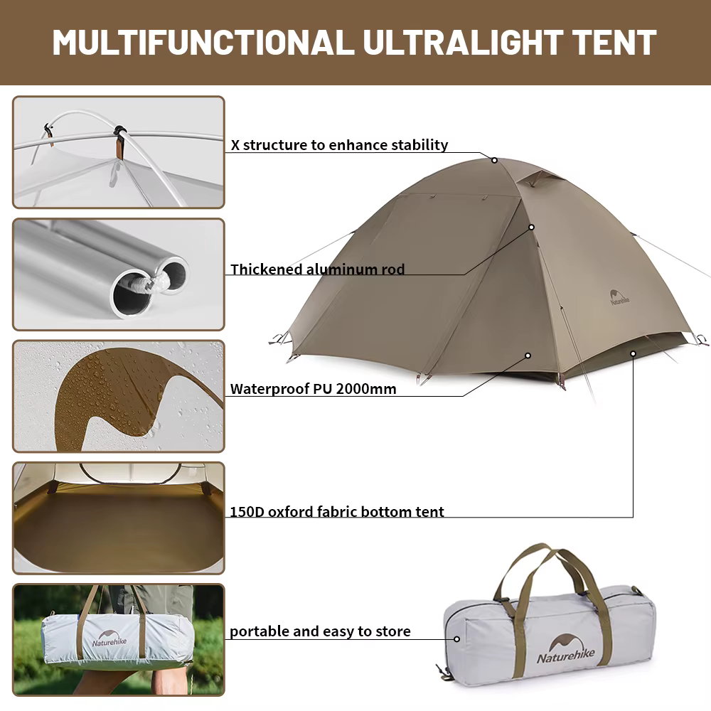 Natureifa Cloud River Tente de camping étanche pour 2 à 3 personnes, UPF50 +, extérieur, ultraléger,