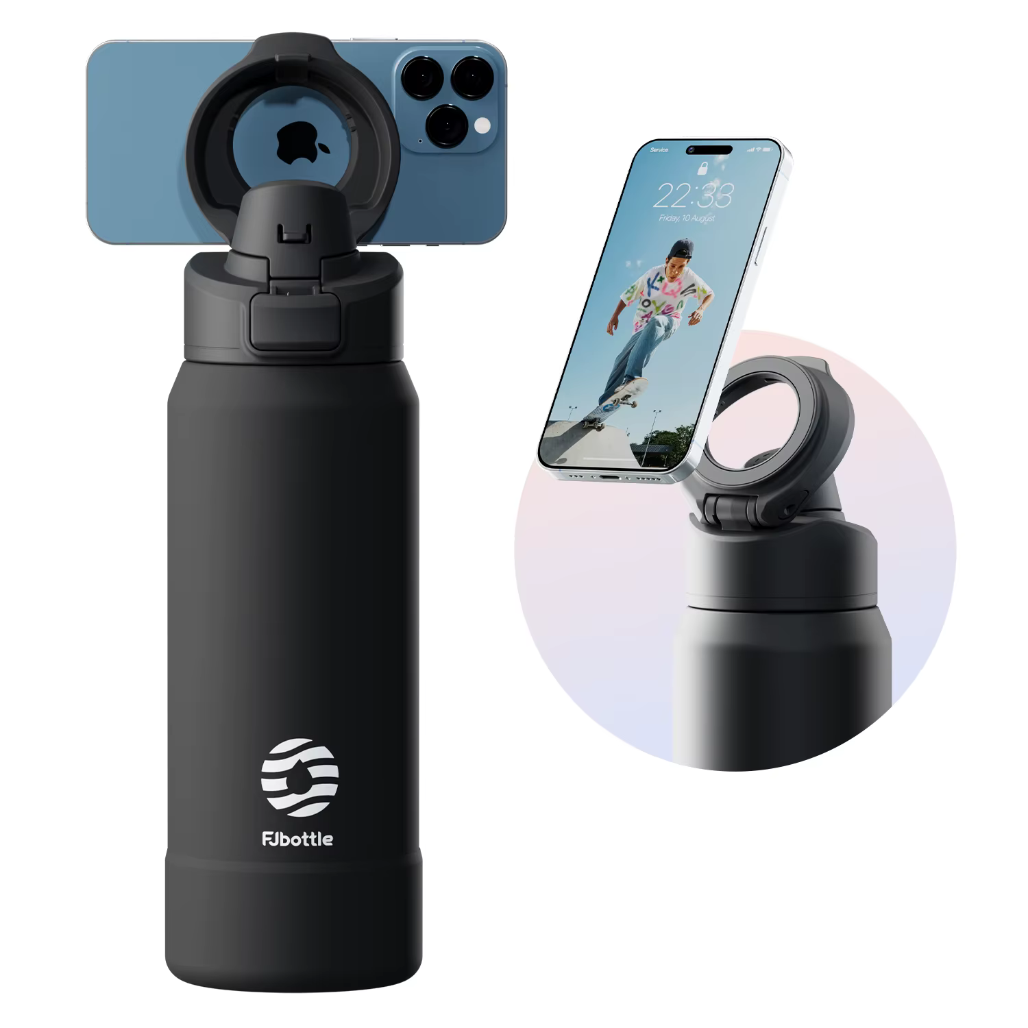 Bouteille isotherme magnétique Fjbottle en acier inoxydable, gourde de sport avec support magnétique