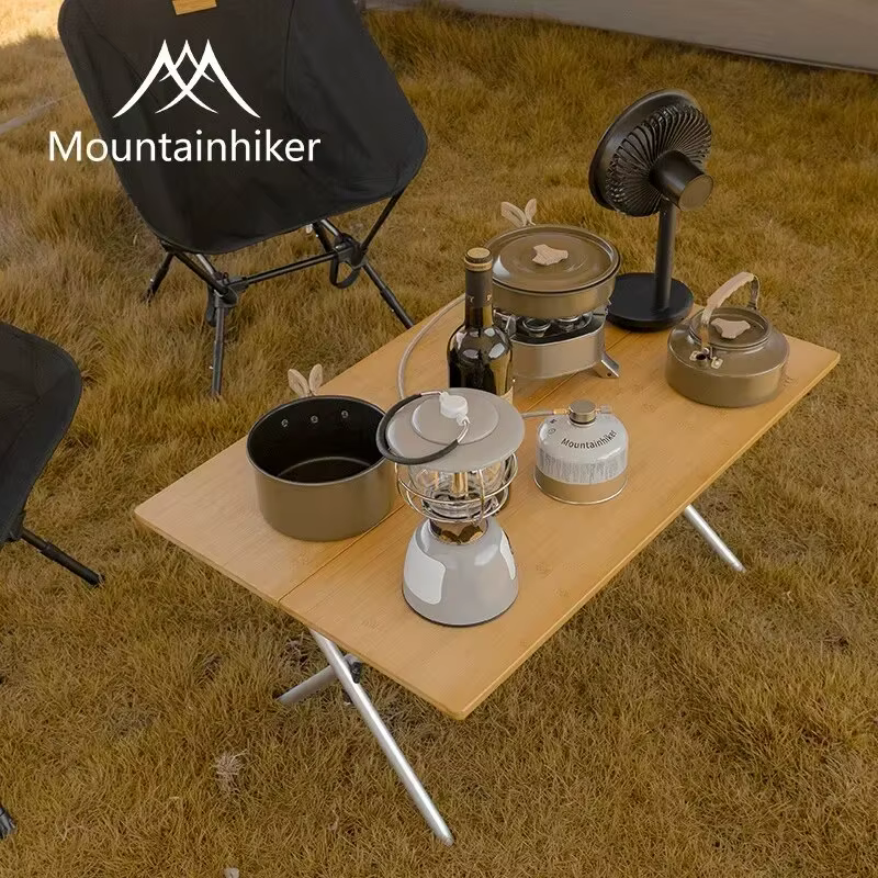 MOUNTAINHIKER Camping en plein air bambou 2/3 Table pliante Portable stockage rapide bureau pliant T