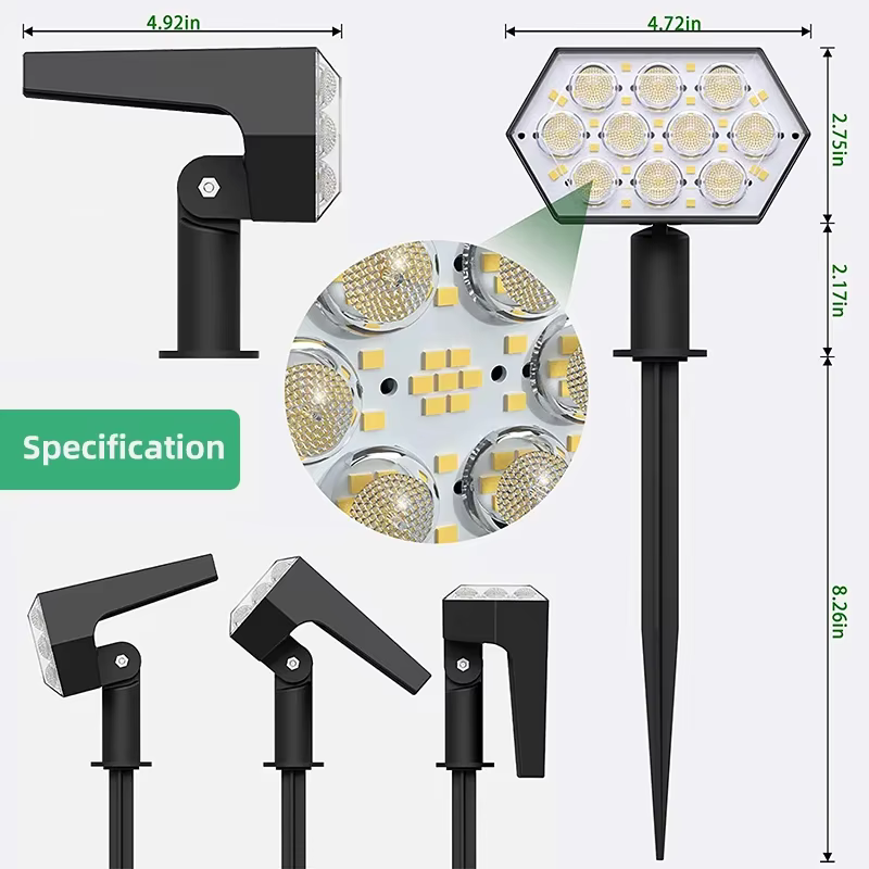 Spot Lumineux Solaire à 92 LED, Imperméable IP67, 2 en 1, Éclairage d'Extérieur, Idéal pour un Jardi