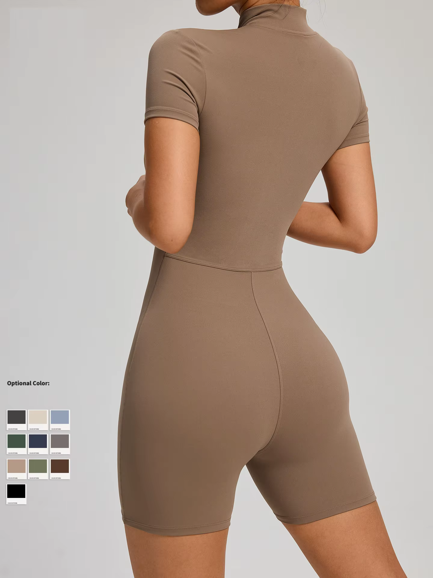 Chemise à manches courtes avec demi-fermeture éclair, couleur unie, ensemble de jambes courtes, comb