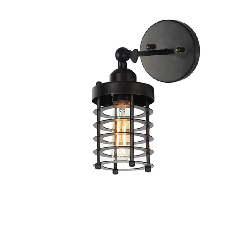 Vintage mur LED lumière rétro Loft industriel applique E27 en bois fer noir Cage abat-jour applique 