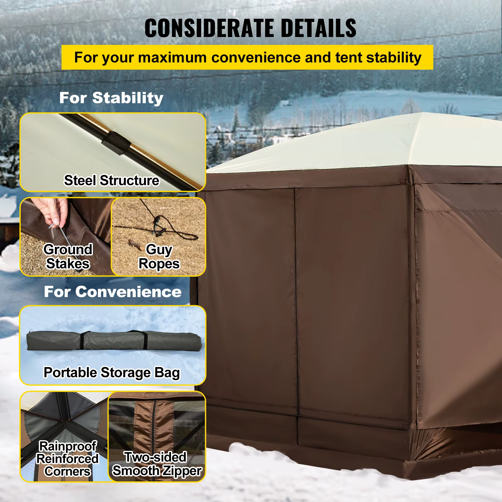 SucceBuy Gazebo de camping pop-up Abri auvent de camping 6 faces 12' x 12' Pare-soleil Tentes et auv