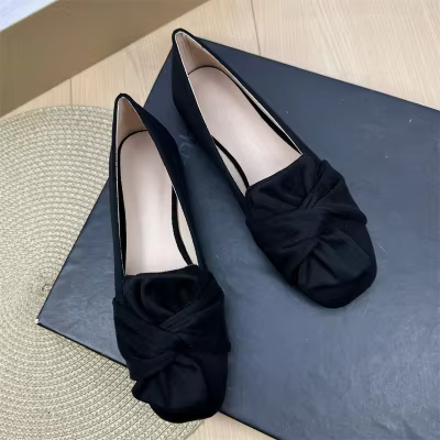 Nouvelles Chaussures Plates Décontractées Confortables à Bout Carré en Daim avec Nœud pour Femme, Mo