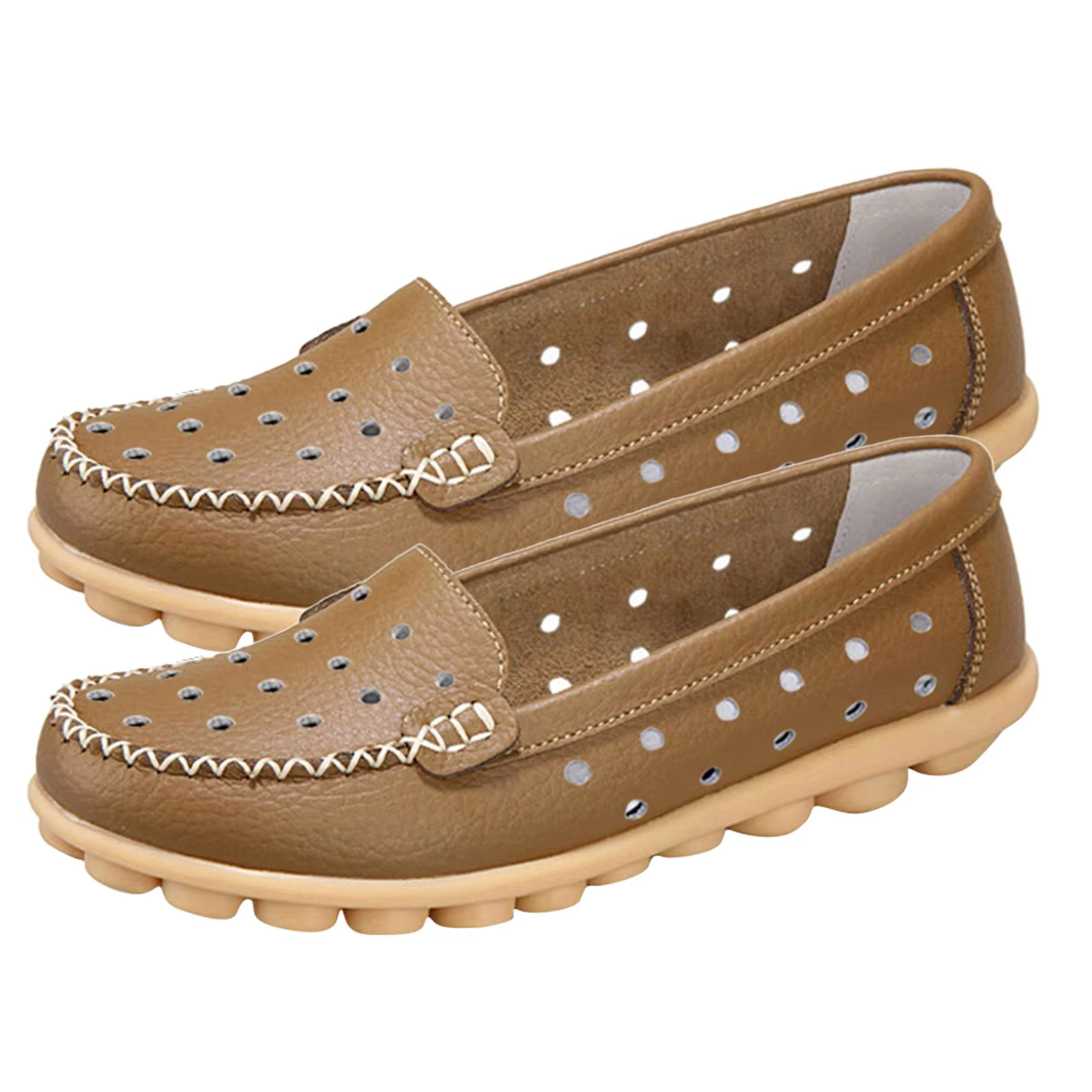 Mocassins Confortables Respirants en Cuir Ajourés, Chaussures Légères à Enfiler, Basses, Grande Tail