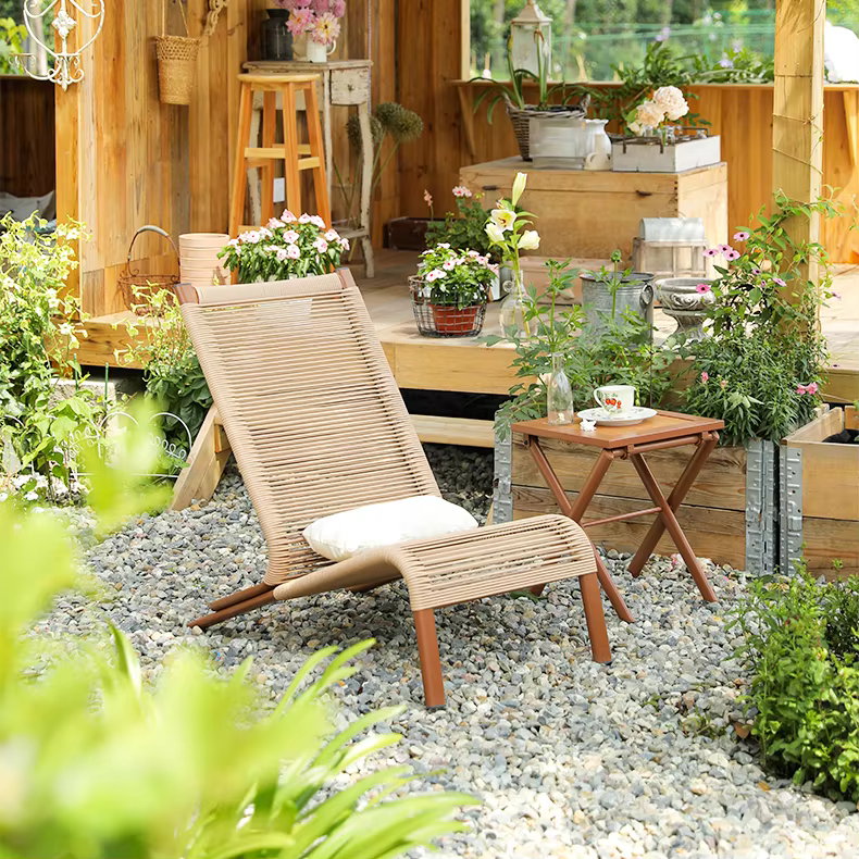 Loisirs dimanche chaise longue balcon Patio chaise longue et Table ensemble extérieur rotin inclinab