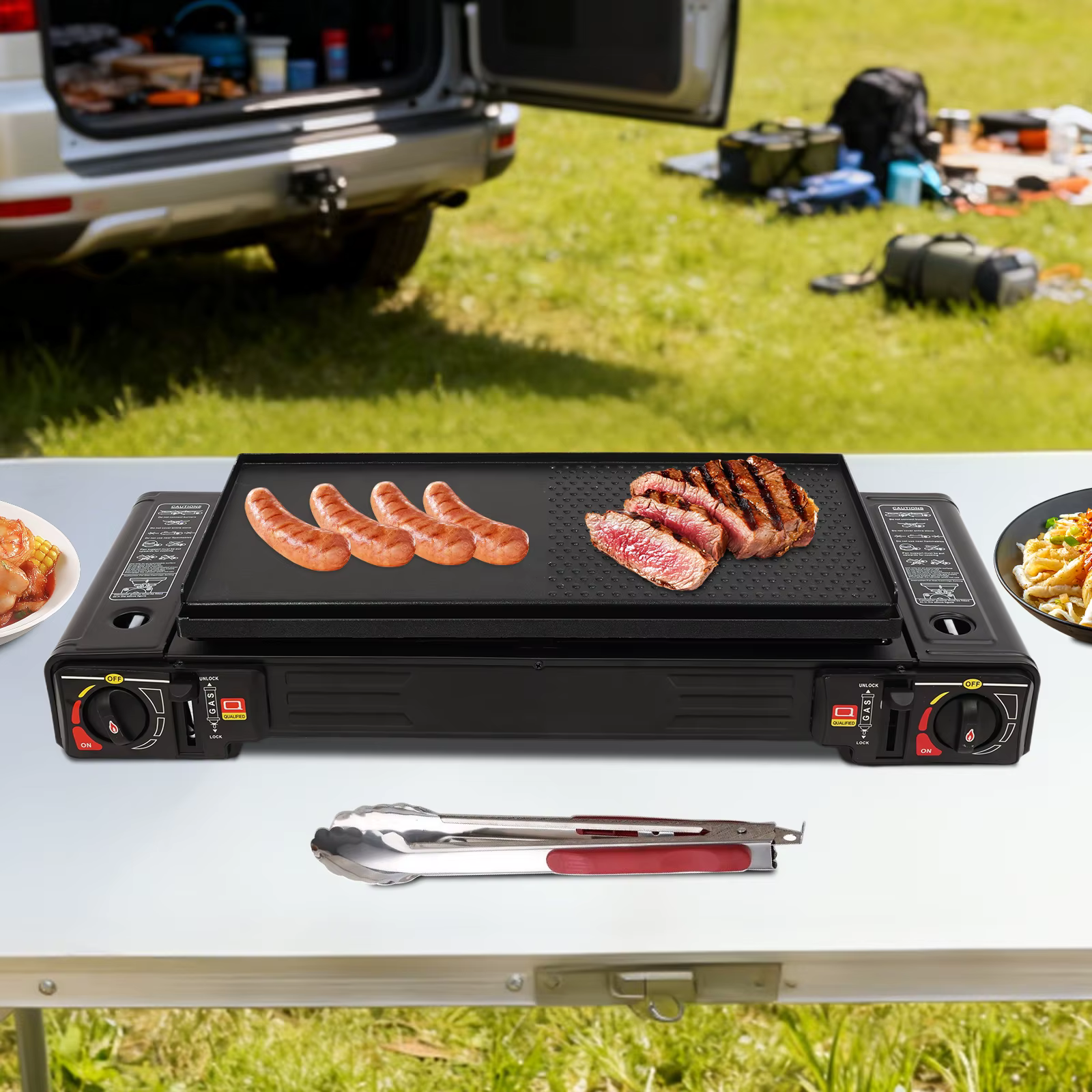 Réchaud de camping portable à 2 brûleurs, réchaud à gaz butane/GPL à allumage automatique de 2,5 kW 