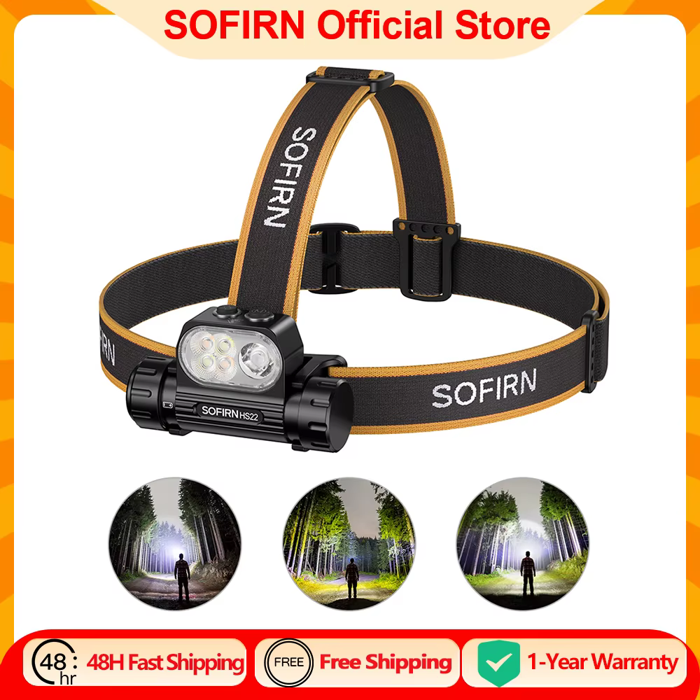 Lampe frontale SOFIRN HS22 2500lm avec réglage progressif de la température de couleur, LED SFT25R 6