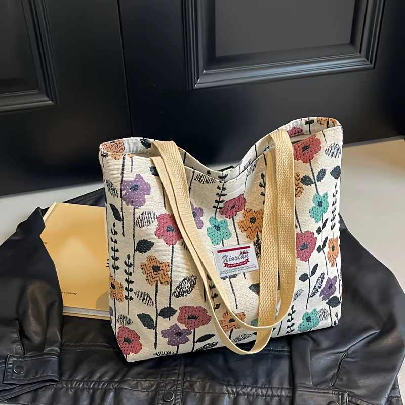 1 sac à main bohème tendance, un élégant sac à main violet à fleurs avec fermeture à glissière, adap