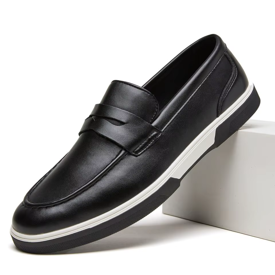 Mocassins d'été pour hommes en PU à bout rond, semelle plate, chaussures décontractées à enfiler, lé