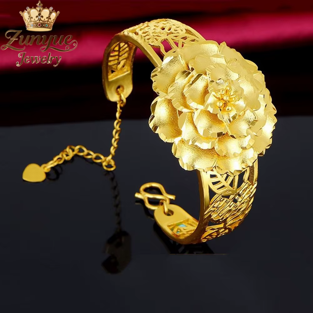 Bracelet tridimensionnel en forme de fleur de pivoine, or sable, ajouré, bijoux de luxe de qualité, 