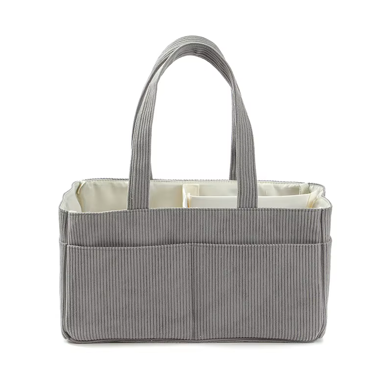 Nouvel Organisateur de Couches en Velours Côtelé Pliable Multi-Poches avec Poignée, Panier de Rangem