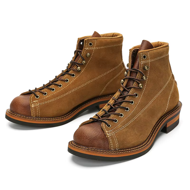 KOWM chaussures de randonnée bottes de marche pour hommes britanniques à semelles épaisses en peau d
