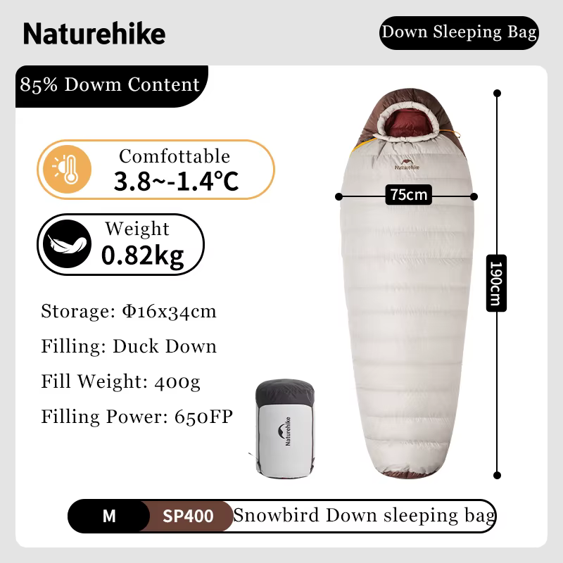 Naturehike Snowbird Camping canard vers le bas sac de couchage adulte momie vers le bas chaud sac de