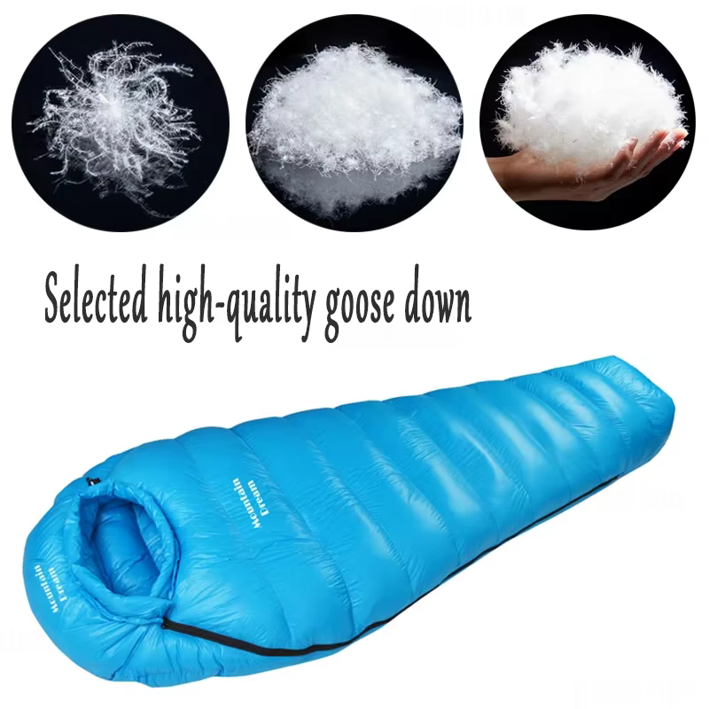 Sac de couchage d'hiver en duvet de canard blanc pour adulte, sac de couchage chaud adapté aux trois