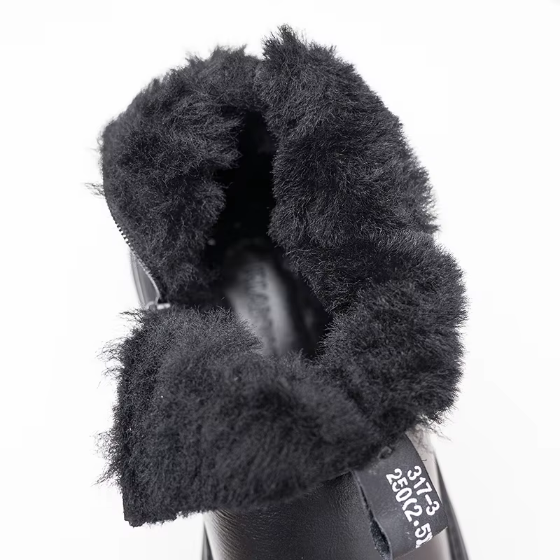Chaussures montantes pour hommes, style hiver, cuir noir avec fourrure, chaud, doublure en pure lain