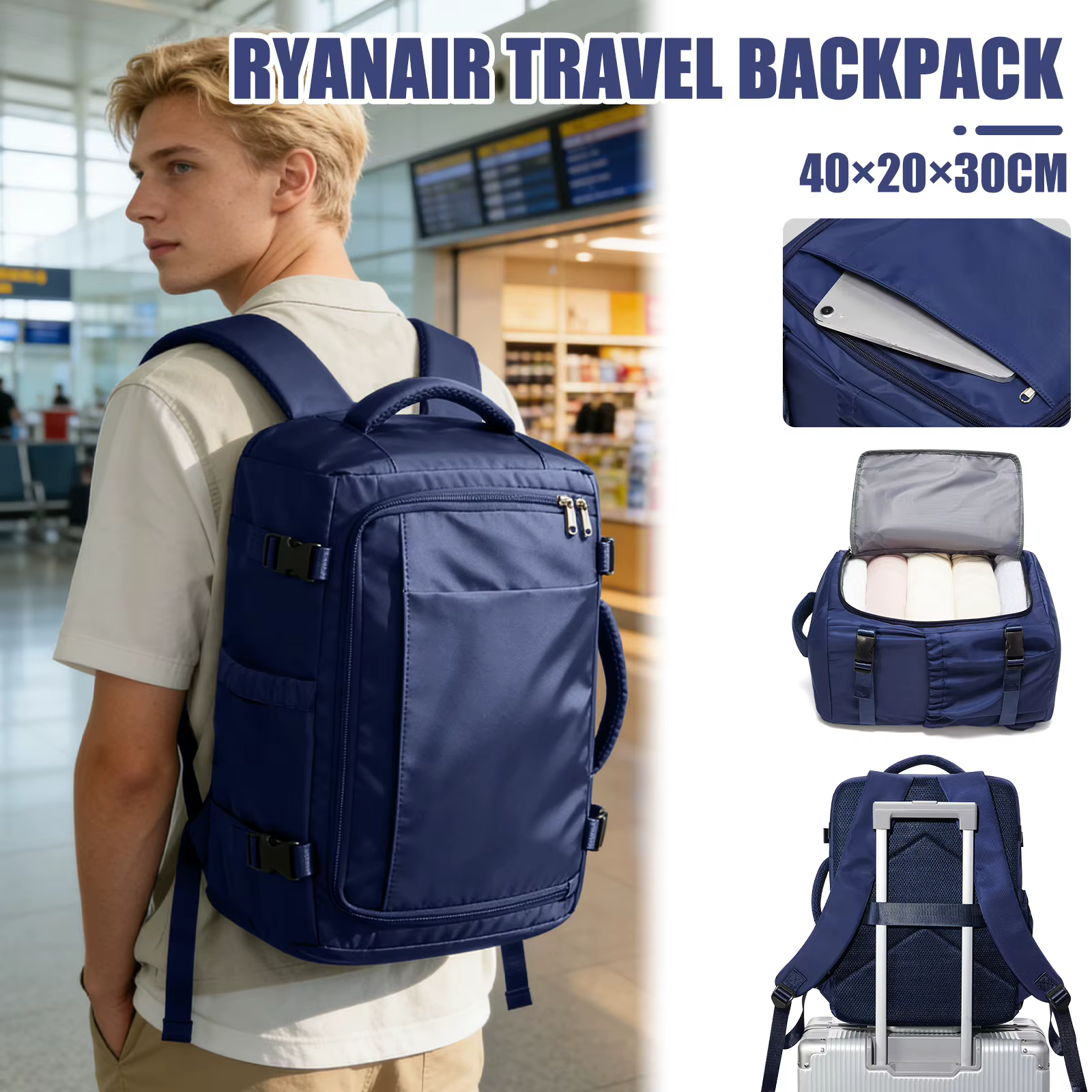 Sac pour homme, sac à dos élégant Ryanair 40x30x20, léger pour les trajets quotidiens, sac fonctionn