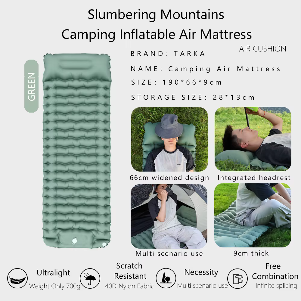 TARKA – matelas gonflable de Camping, épais, auto-gonflant, Chusion d'air, randonnée sauvage, voyage