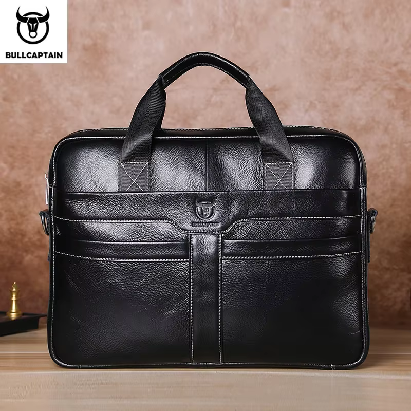 BULLCAPTAIN-Sac pour ordinateur portable en cuir pour homme, couche supérieure, sac pour ordinateur 