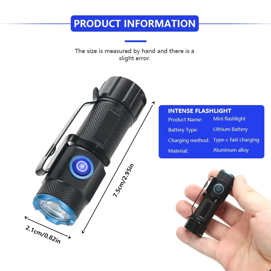 20W Mini lampe de poche Super lumineuse P50 lampes de poche LED avec aimant arrière 16340 batterie U