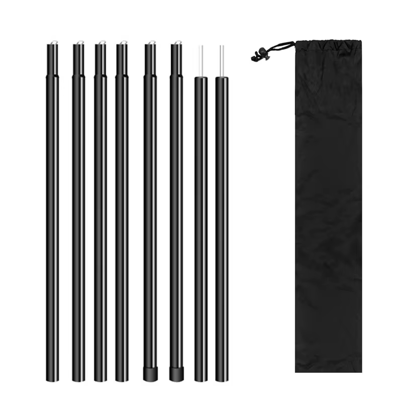 (2m/2pcs) Poteaux de tente réglables, poteaux de tente de camping avec sac de rangement, équipement 