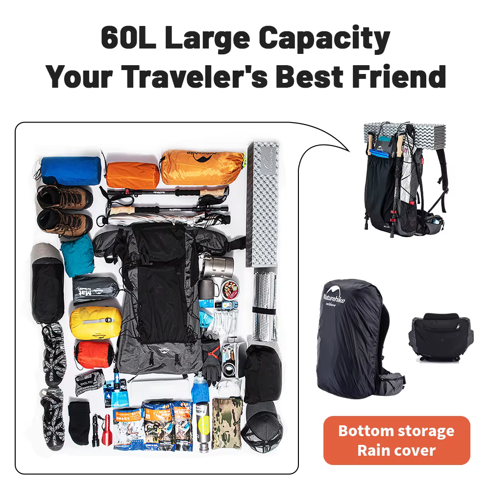 Naturerandonnée Camping sac à dos 60 + 5L grande capacité étanche sac d'escalade ultraléger voyage h