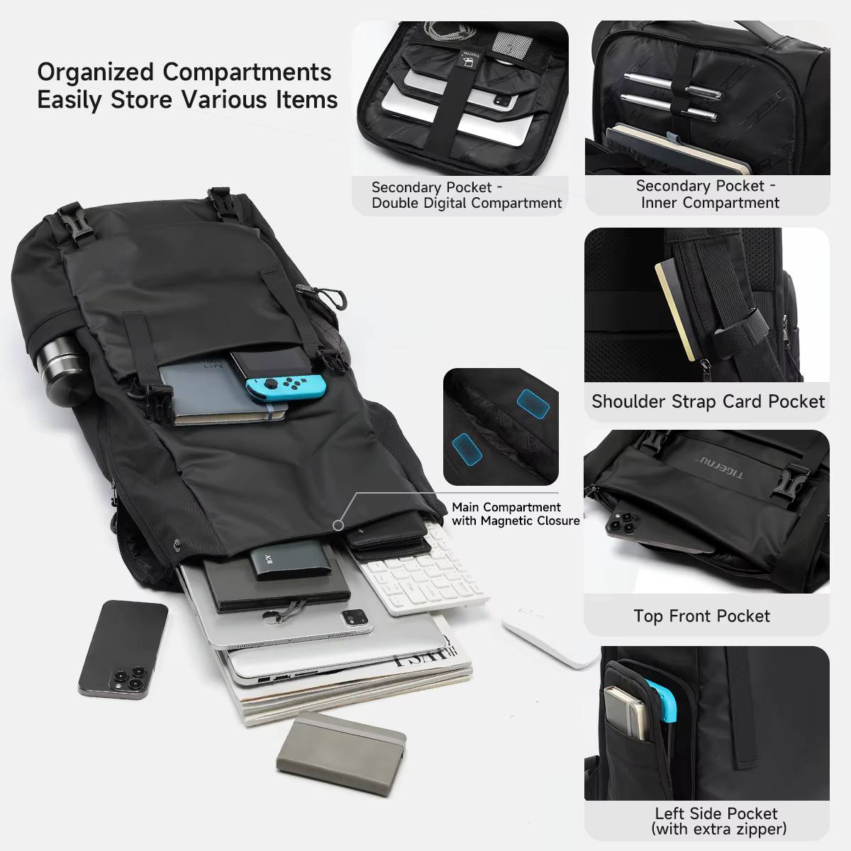 Tigernu voyage sac à dos mâle TPU sac à dos étanche hommes sacs extensible hommes sac à dos sacs d'a