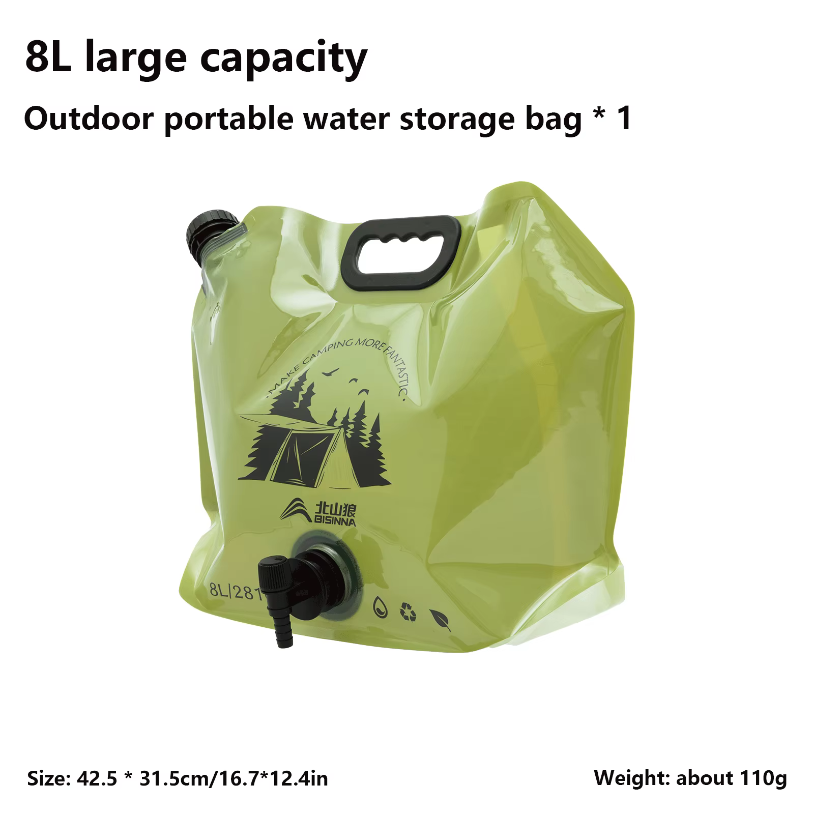 BISINNA Sac d'eau pliable mini pour extérieur, camping, 8L grande capacité, portable, épaissi, soupl