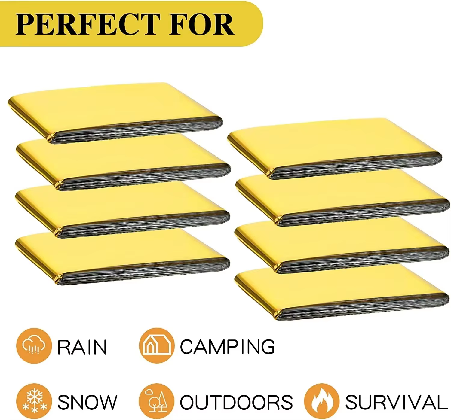 Couverture de survie d'urgence en or et argent pour l'extérieur, imperméable, rideau en feuille, cou