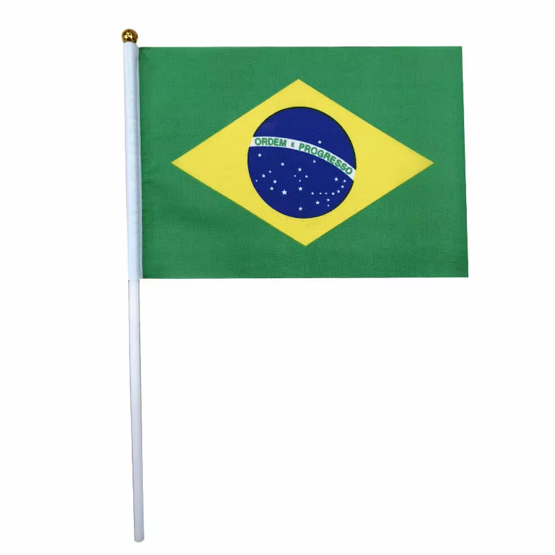 Drapeau brésilien à main américain personnalisé, 100 pièces/lot, 14x21CM, décoration de famille/bure