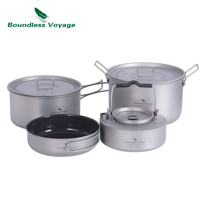 Batterie de cuisine de Camping en titane, Voyage sans limite, Kit de désordre, poêle et casseroles d
