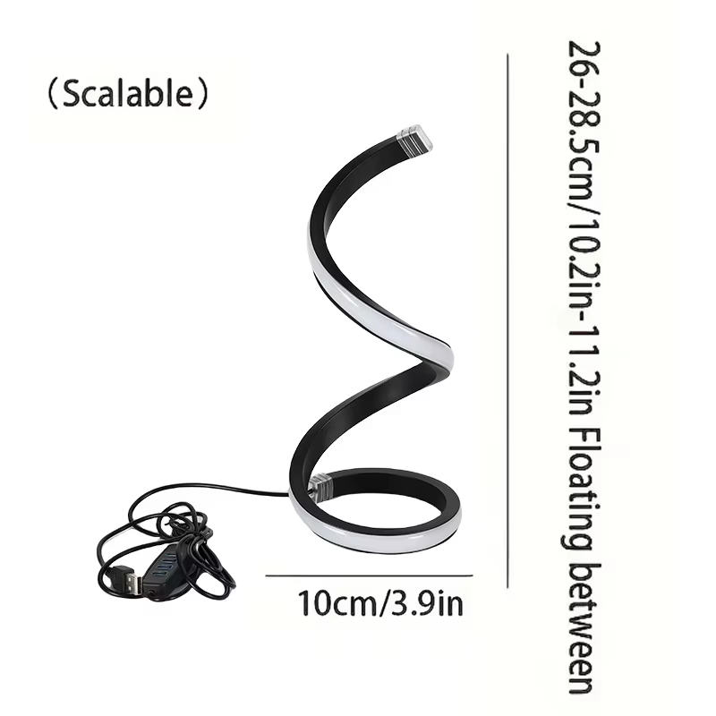 Lampe de bureau LED en spirale moderne, trois couleurs, gradation réglable, interrupteur à bouton US