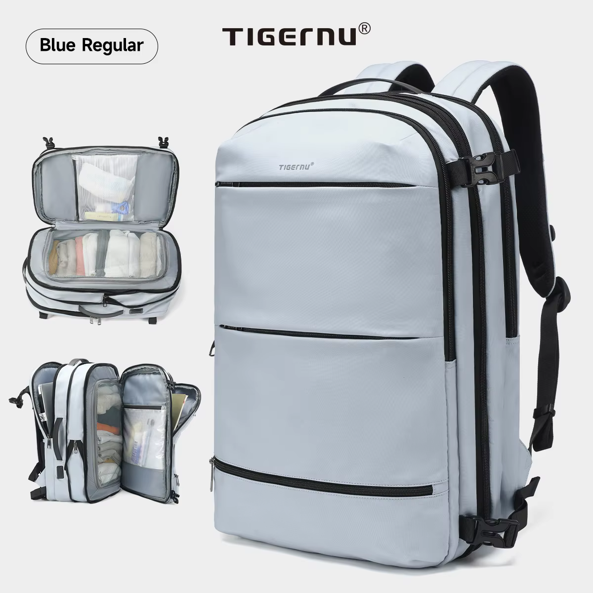 Sac à dos de compression sous vide Tigernu pour hommes et femmes, sacs à dos de voyage extensibles, 
