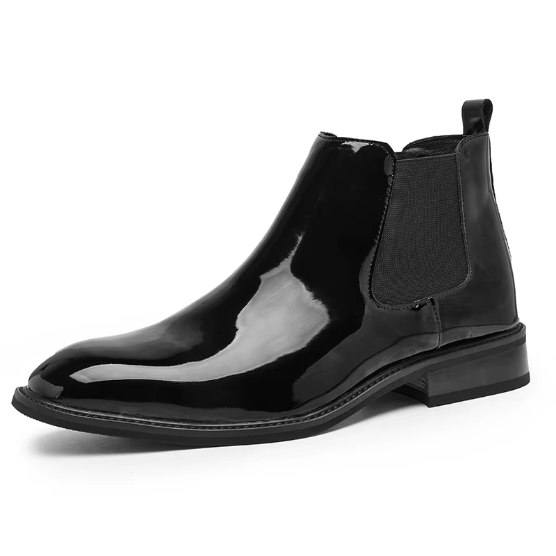 Bottines Chelsea pour hommes en cuir verni noir boucle cheville bout rond affaires classique à la ma