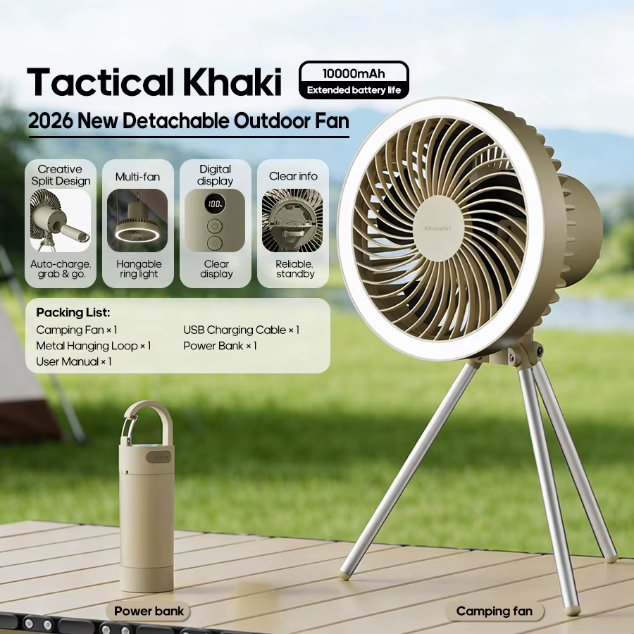 Ventilateur de camping portable 10000 mAh rechargeable, ventilateur de circulation d'air de bureau, 