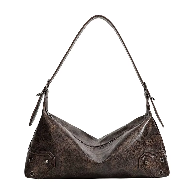 Sac Baguette sous les bras en cuir souple, sac à bandoulière polyvalent marron