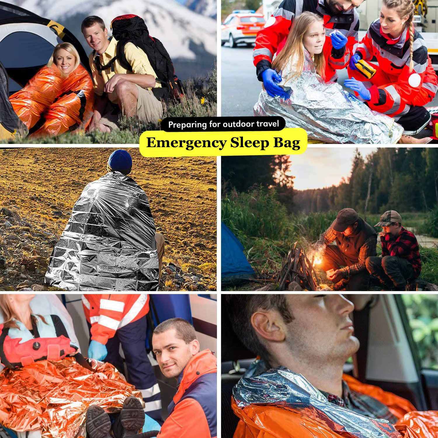Sac de couchage de survie d'urgence Portable et étanche, équipement de Camping Edc en plein air, sac