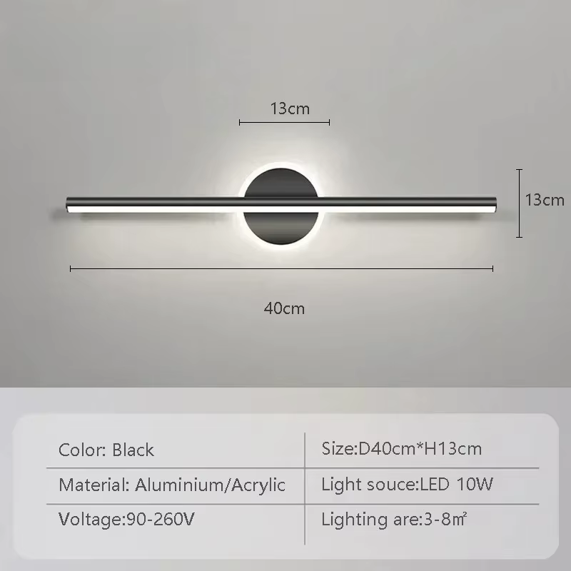 Salle de bain mur LED lampe miroir phare 40/60 cm moderne minimaliste chambre décoration or noir int