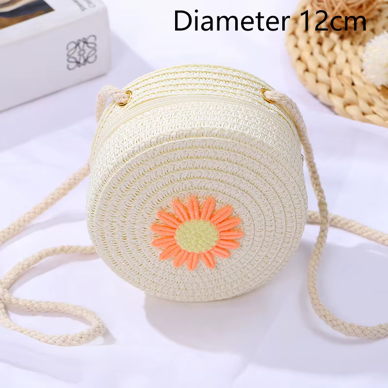 Sac rond en paille tressé pour femme, sac à bandoulière mignon en rotin fait main, petit sac à main 