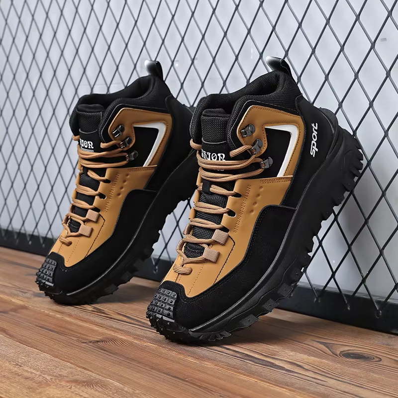 Bottes de randonnée mi-hautes noires et marron, baskets plateforme en daim et cuir, chaussures décon