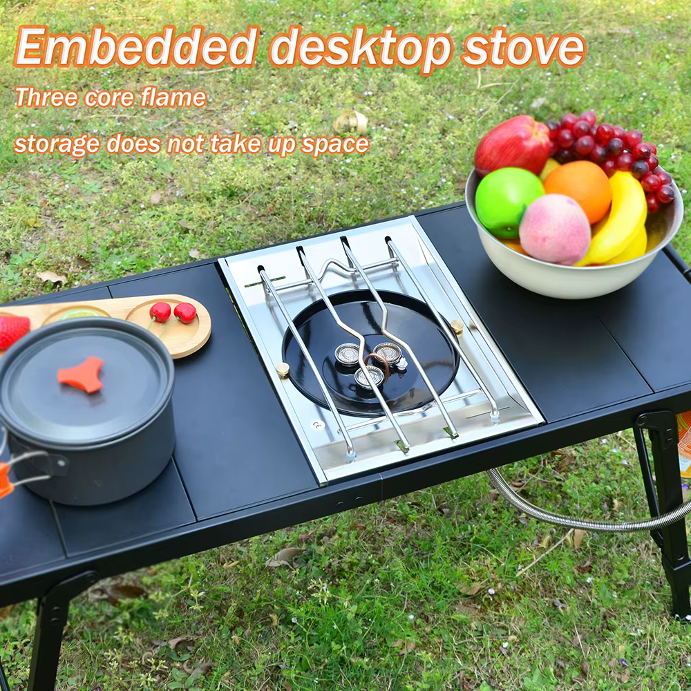 Nouvelle table de camping pliable et amovible IGT 2026 avec réchaud à gaz, table de barbecue portabl