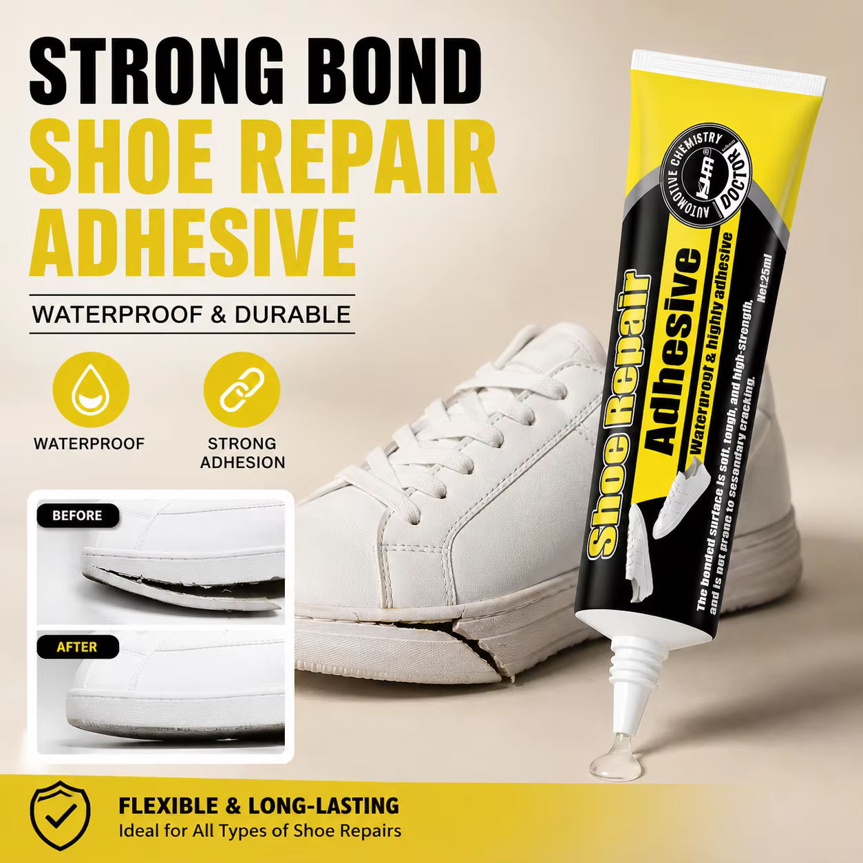 Colle professionnelle pour réparation de chaussures – Adhésif puissant pour baskets, chaussures en c