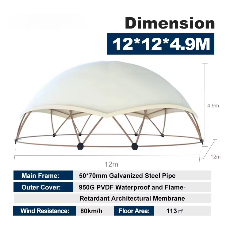 Tente dôme géodésique de luxe personnalisée de 12m x 9m, type igloo, pour fêtes, glamping, mariages