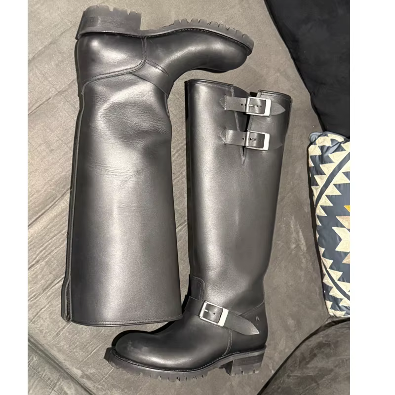 Bottes montantes noires à boucles pour hommes, collection Hiver 2026, semelle antidérapante, talons 