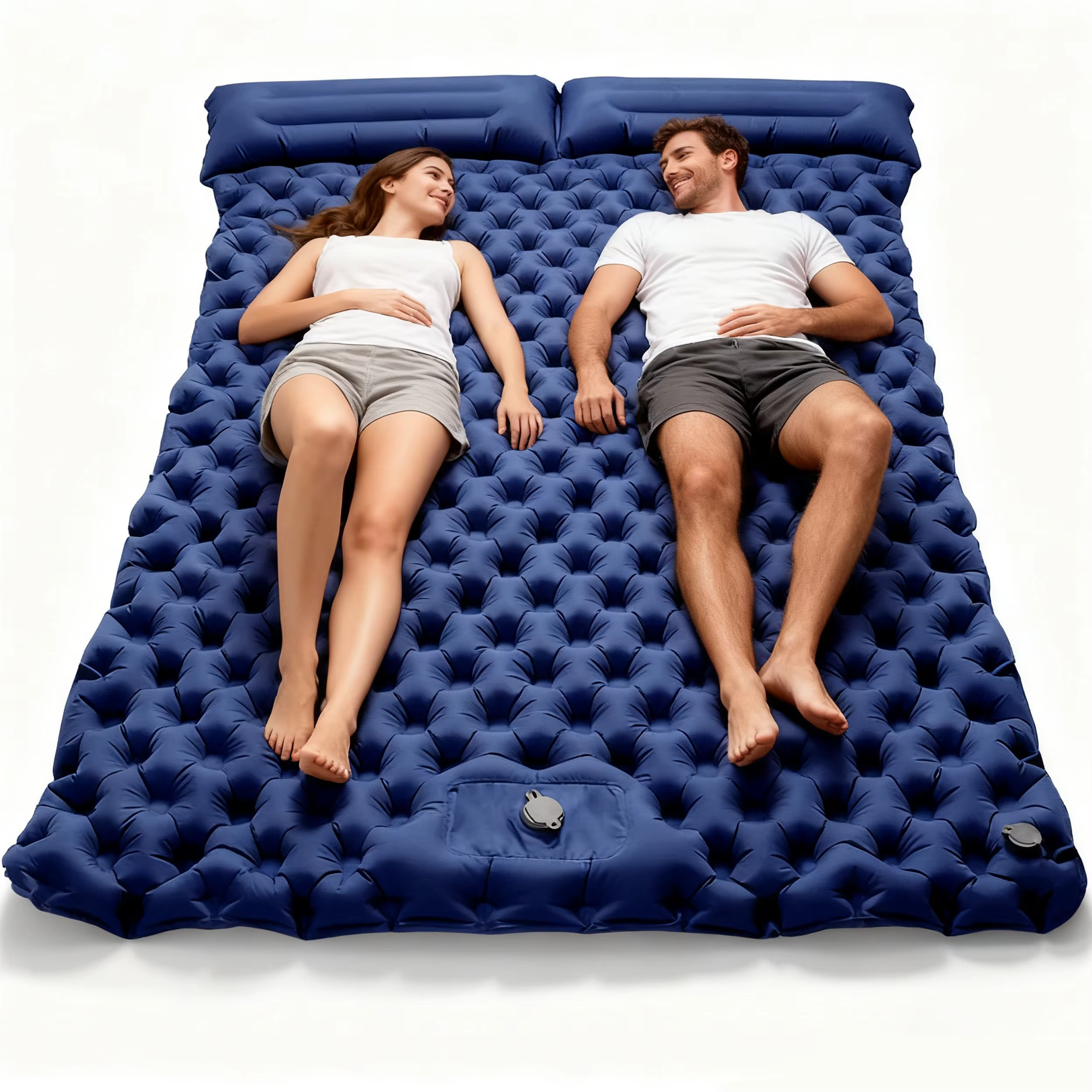 Matelas gonflable Double avec pompe d'oreiller intégrée, coussin de couchage d'extérieur, tapis d'ai