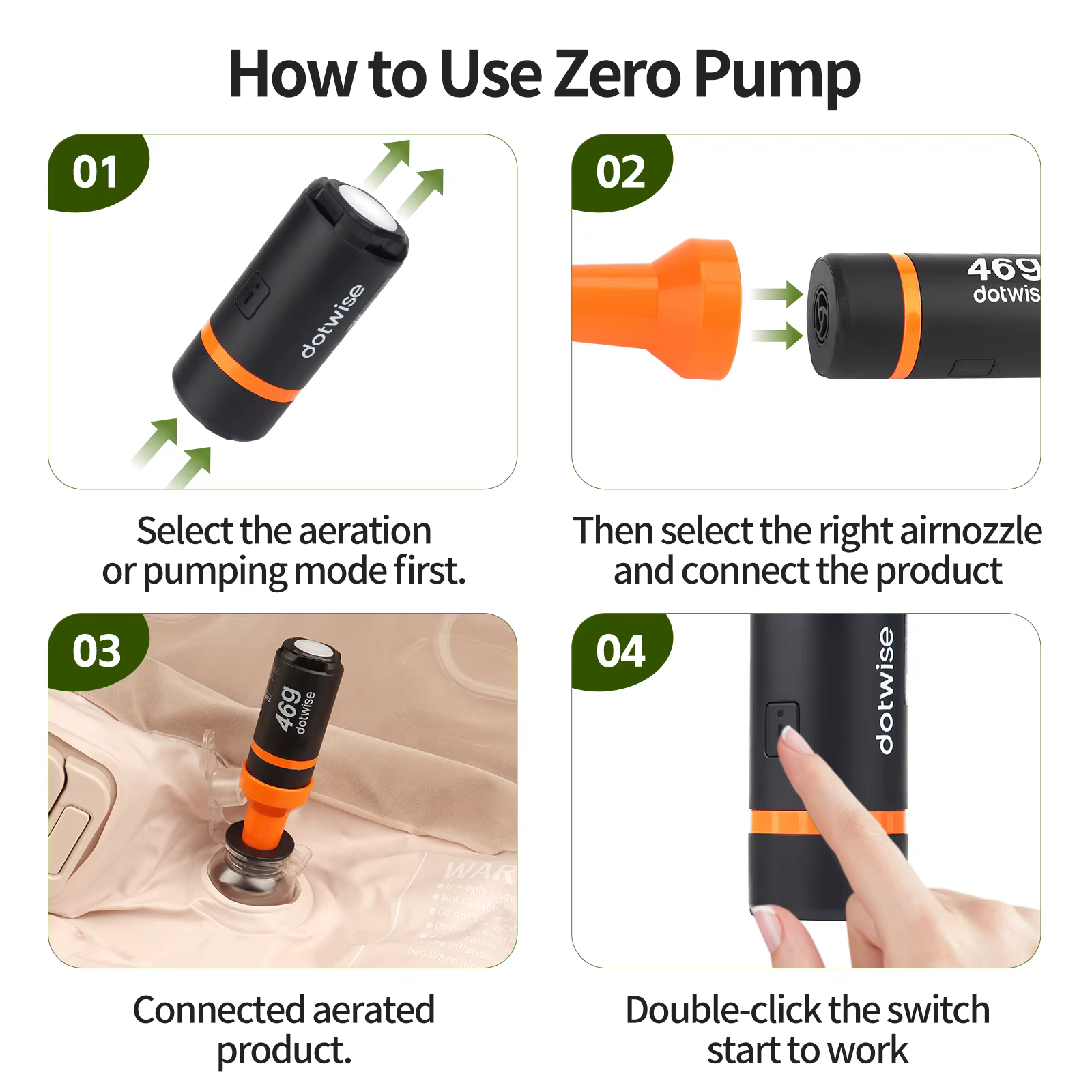 DOTWISE – Mini pompe de gonflage Portable d'extérieur, avec lumière de Camping, 5 buses, adaptée aux