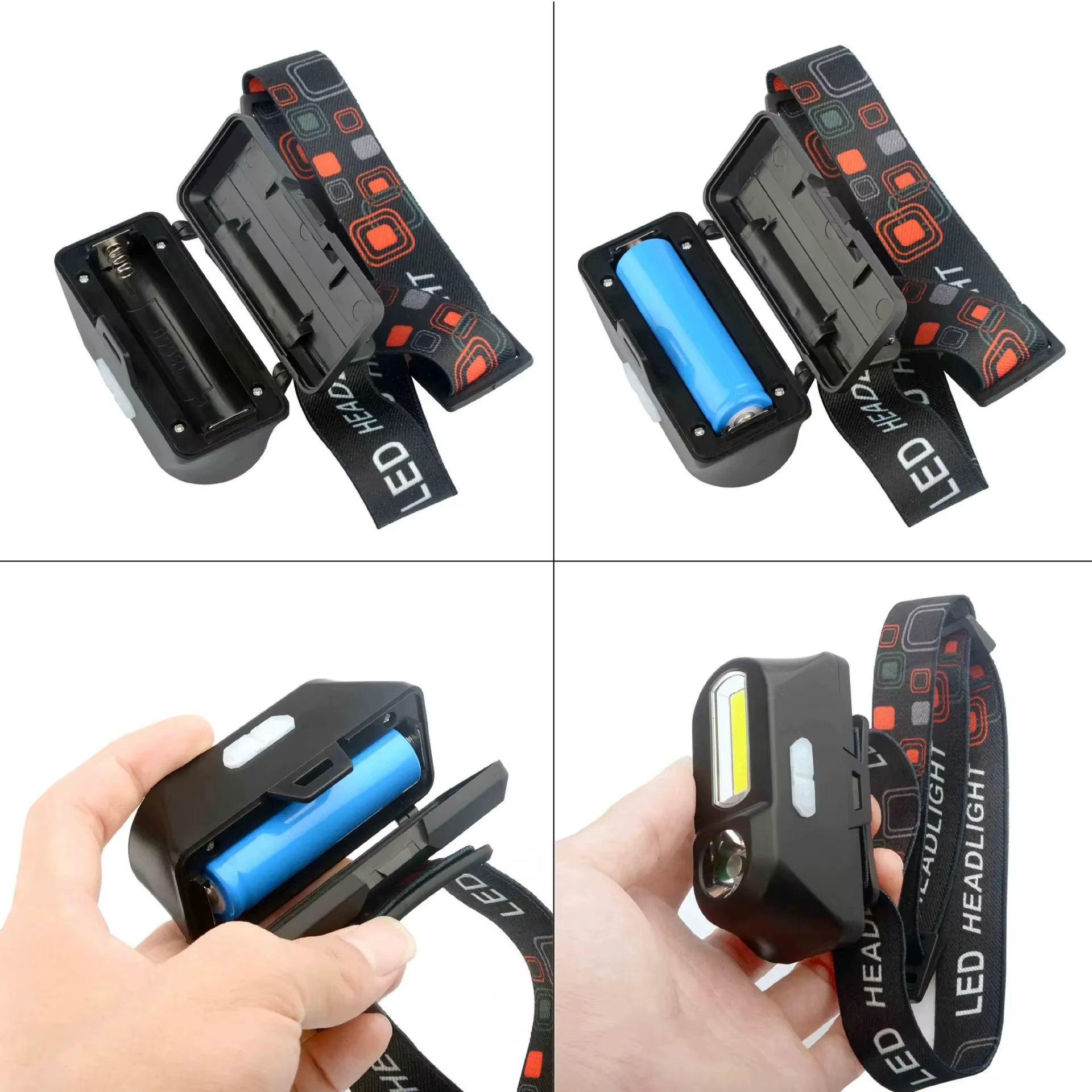 Mini lampe frontale Portable XPE + COB, double Source de lumière, Rechargeable par USB, batterie 186